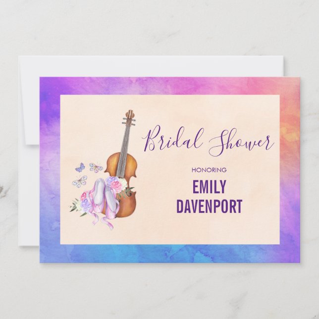 Violin, Ballet Shoes and Butterflies Bridal Shower Invitation (Front)