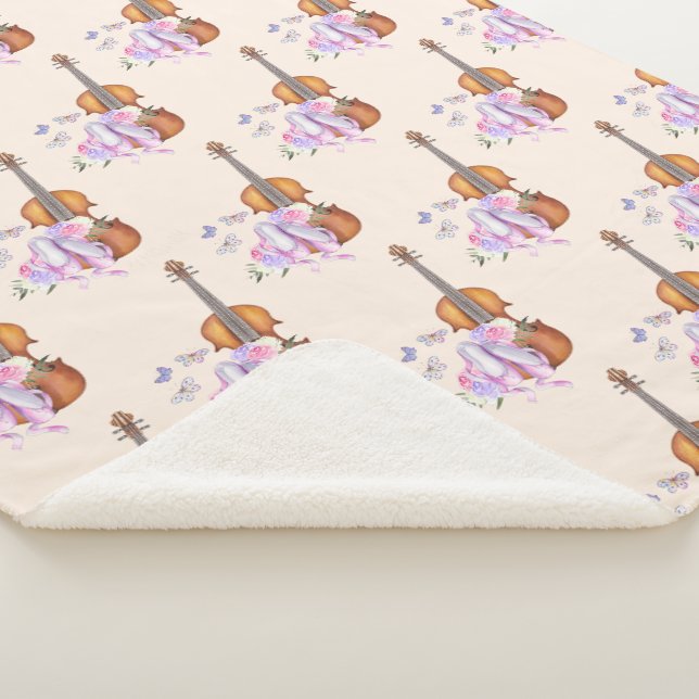 Violin, Ballet Shoes and Butterflies Pattern Sherpa Blanket (3/4)