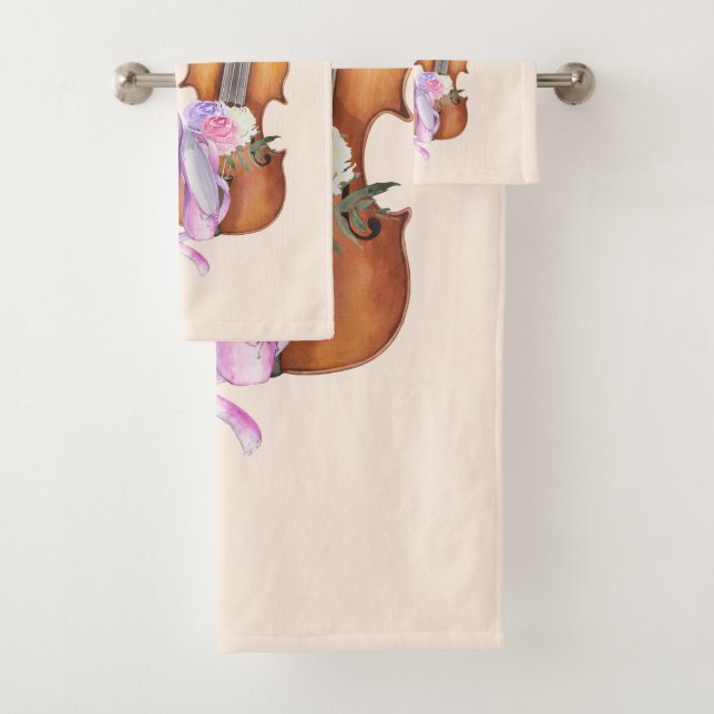 Violin, Ballet Shoes, Flowers and Butterflies Bath Towel Set (Insitu)