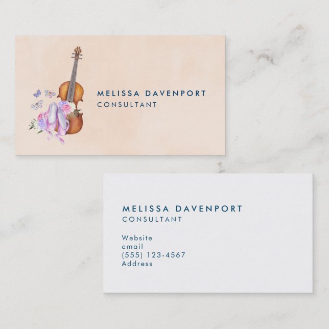 Violin, Ballet Shoes, Flowers and Butterflies Business Card (Front/Back)