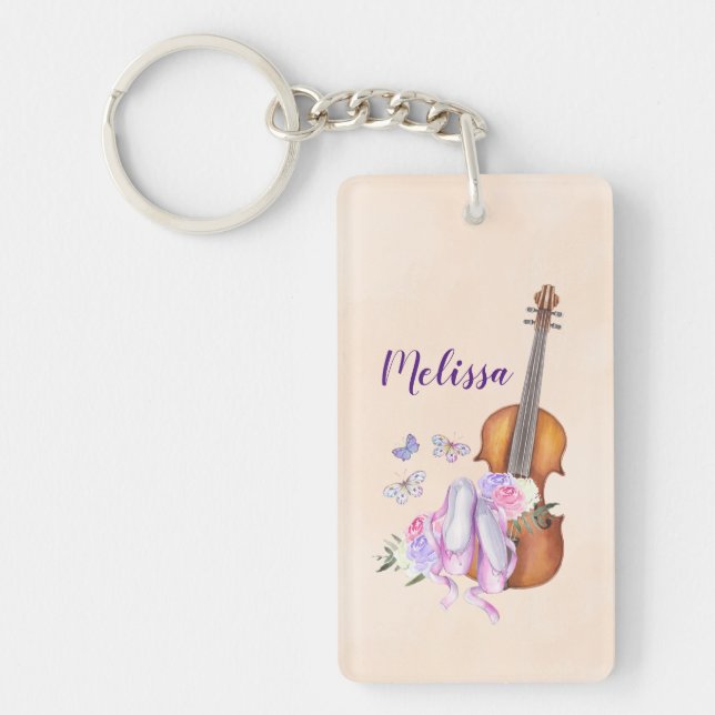 Violin, Ballet Shoes, Flowers and Butterflies Key Ring (Front)