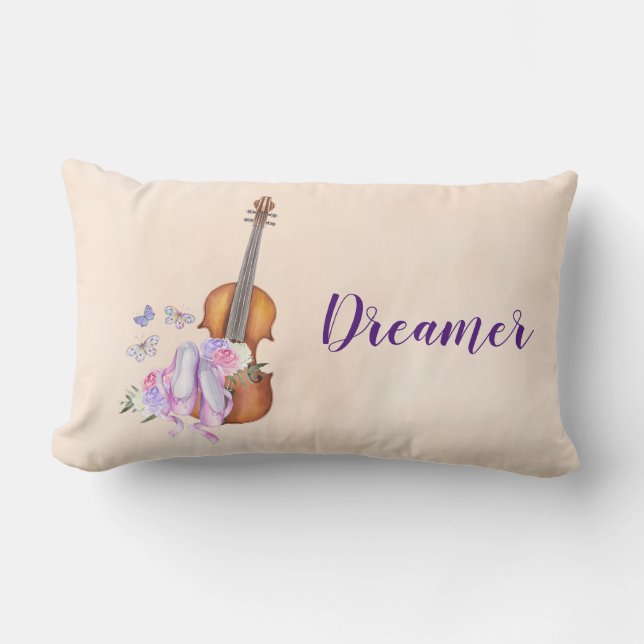 Violin, Ballet Shoes, Flowers and Butterflies Lumbar Cushion (Front)