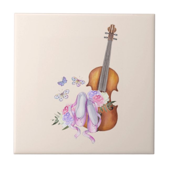 Violin, Ballet Shoes, Flowers and Butterflies Tile (Front)