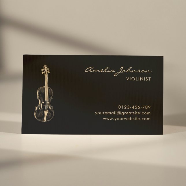 Violin Black Gold Elegant Modern Music Teacher Business Card (Creator Uploaded)