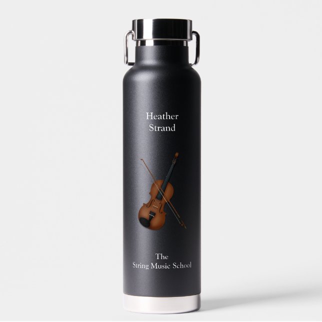Violin & Bow Classical Music Personalised Dark Water Bottle (Front)