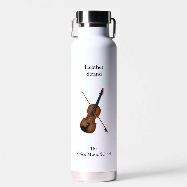 Violin & Bow Classical Music Personalised Light Water Bottle (Front)