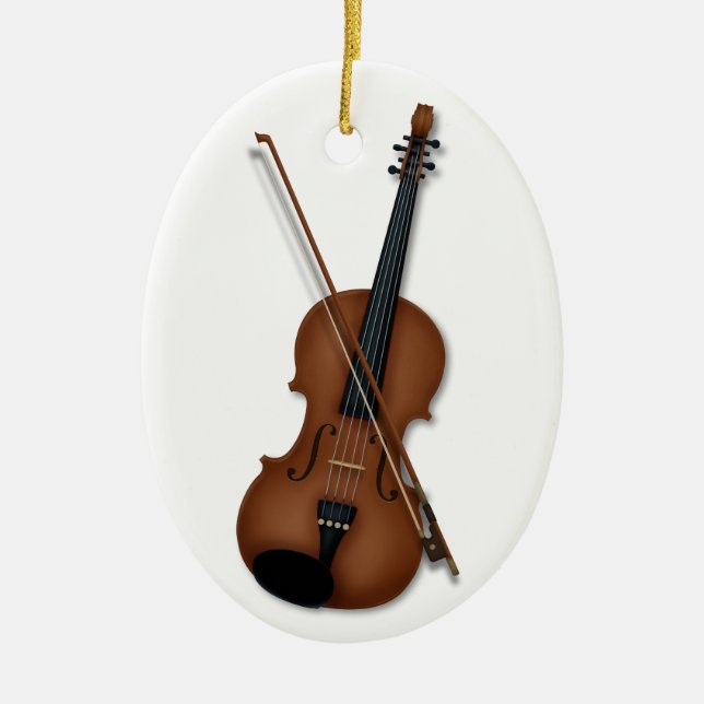 Violin & Bow Classical Music Personalised Message Ceramic Tree Decoration (Front)