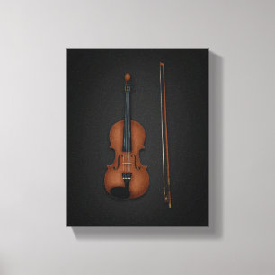Violin & Bow Side by Side On 11x14 Black Canvas Print