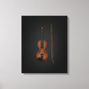 Violin & Bow Side by Side On 16x Black Canvas Print