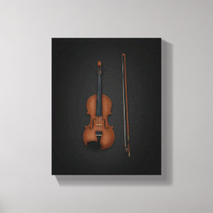 Violin & Bow Side by Side On 8x10 Black Canvas Print