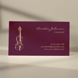 Violin Burgundy Elegant Professional Music Teacher Business Card