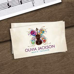 Violin Butterfly  - Colourful Watercolor Business Card