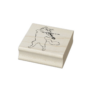 violin cat art stamp