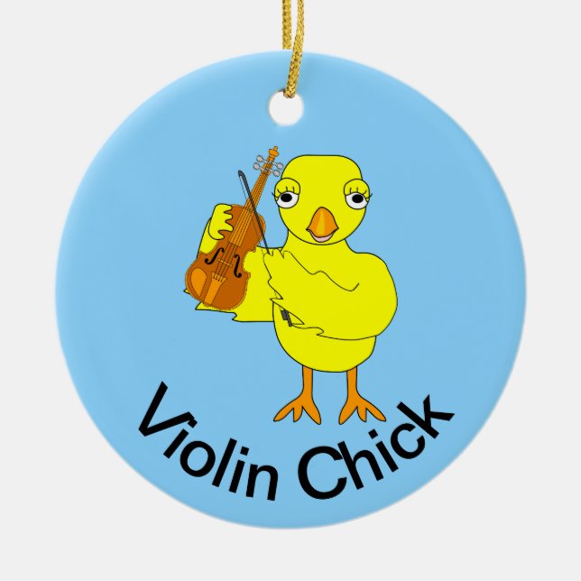 Violin Chick Ceramic Tree Decoration (Front)