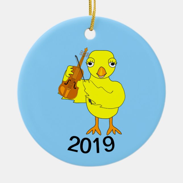 Violin Chick Ceramic Tree Decoration (Front)