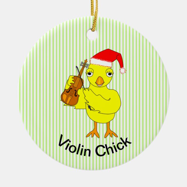 Violin Chick Ceramic Tree Decoration (Front)