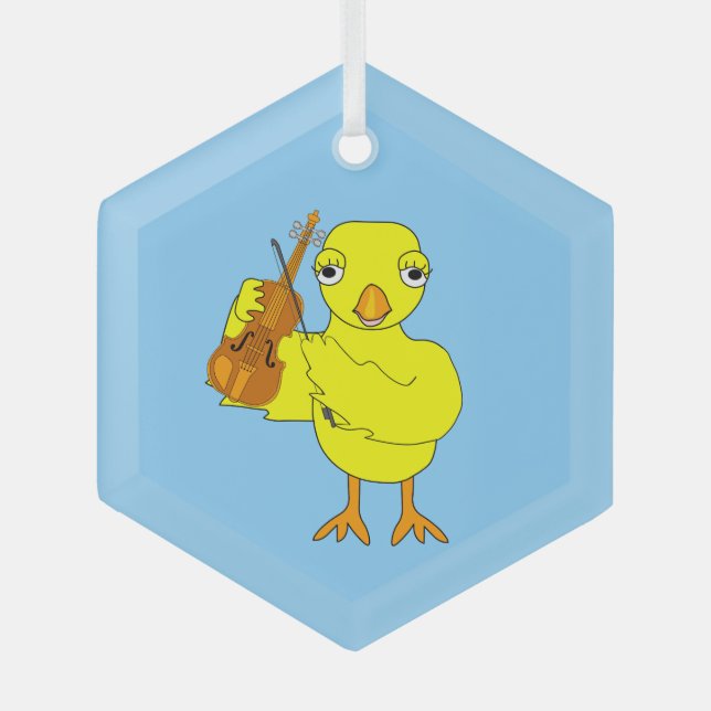 Violin Chick Glass Tree Decoration (Front)