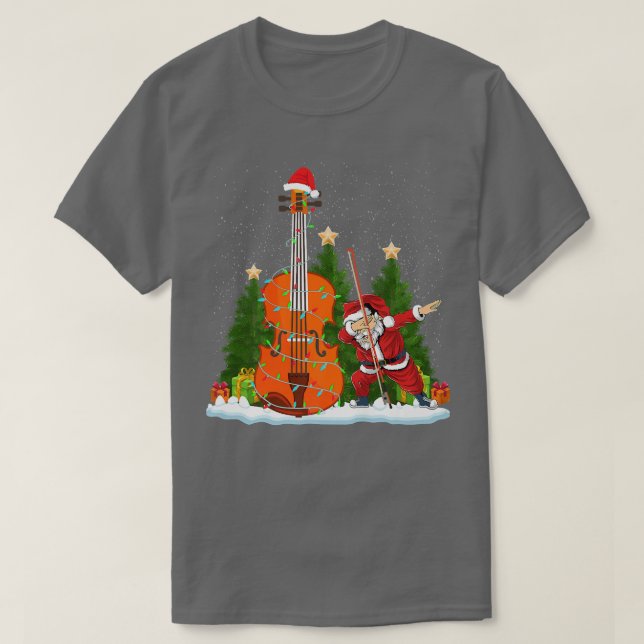 Violin Christmas Lights Santa Dabbing Xmas Family  T-Shirt (Design Front)