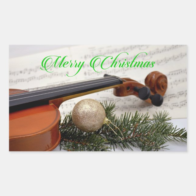 Violin Christmas Music Rectangular Sticker (Front)