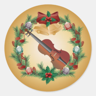 Violin Christmas Music Wreath Stickers
