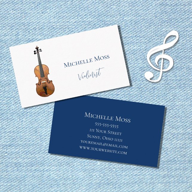 Violin Classical Music Elegant Blue Business Card (Creator Uploaded)