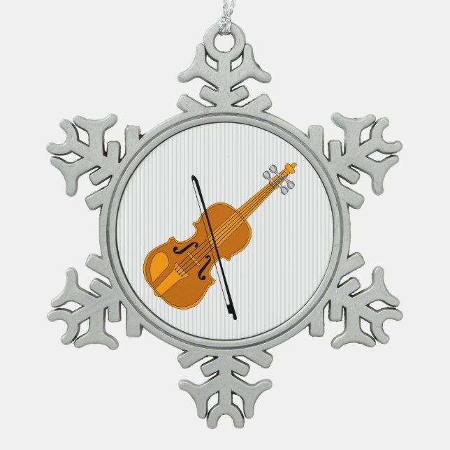 Violin Drawing Snowflake Pewter Christmas Ornament (Front)