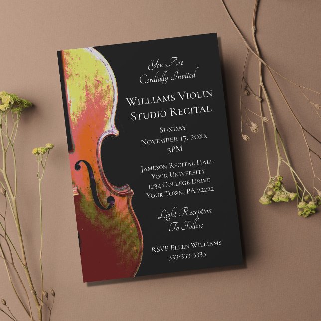 Violin Elegant Music Recital Black White Invitation (Creator Uploaded)