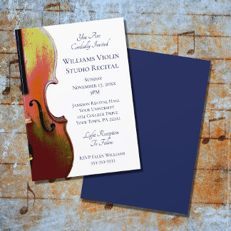 Violin Elegant Music Recital Blue Invitation