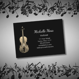 Violin Elegant Music Teacher Performer Black Business Card