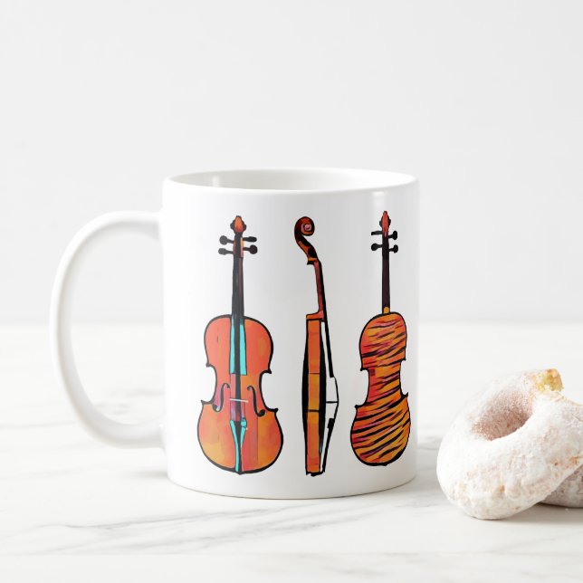 violin fiddles original musical instruments art coffee mug (With Donut)