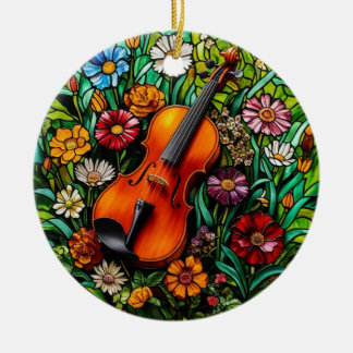 Violin Floral  Ceramic Tree Decoration