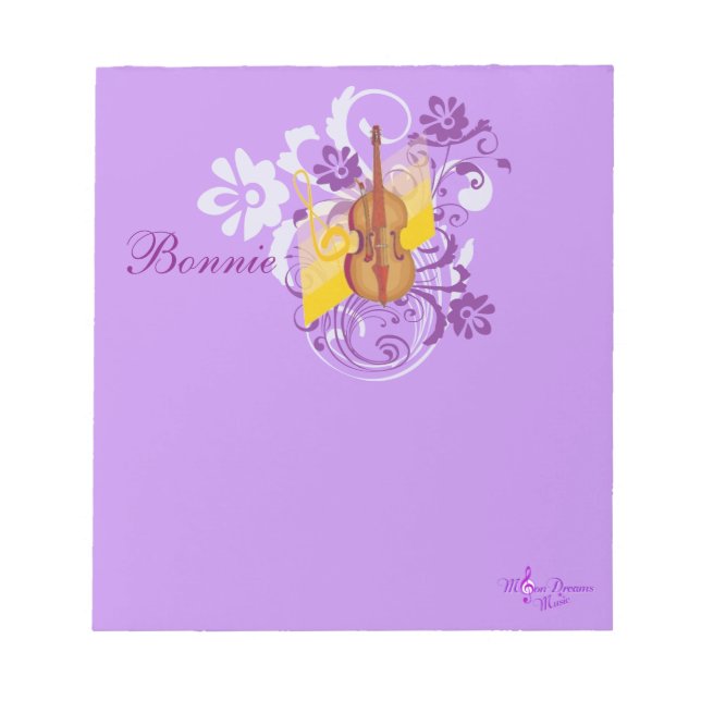 Violin Floral Swirl Purple Small Note Pad (Front)