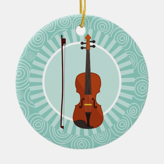 Violin Fun Turquoise Swirl Music Ceramic Tree Decoration (Front)