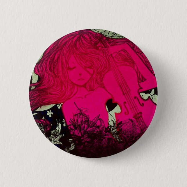 Violin in Fuchsia 6 Cm Round Badge (Front)
