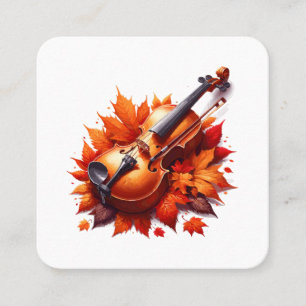 Violin in the bed of leaves square business card