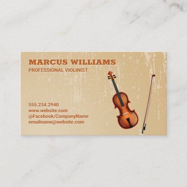 Violin Instrument | Grunge  Business Card (Front)
