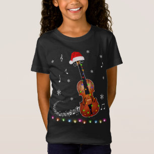 Violin Instrument Santa Hat Christmas Lights Xmas  T-Shirt