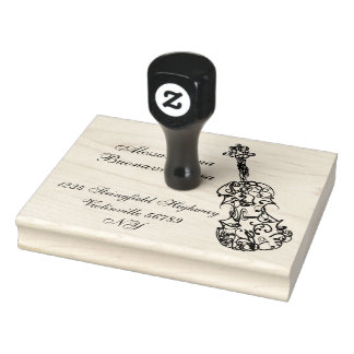 Violin Line Drawing with Name and Address Rubber Stamp