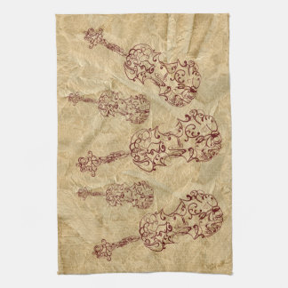 Violin Line Drawings on Old Paper Effect Tea Towel
