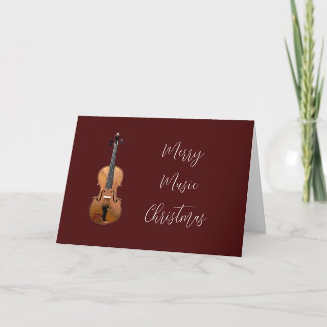 Violin Merry Music Christmas Elegant Typography Holiday Card (Front)