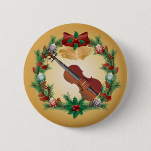 Violin Music Christmas Wreath Musician Gift 6 Cm Round Badge