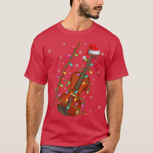 Violin Music Lover Xmas Lighting Santa Hat Violin  T-Shirt