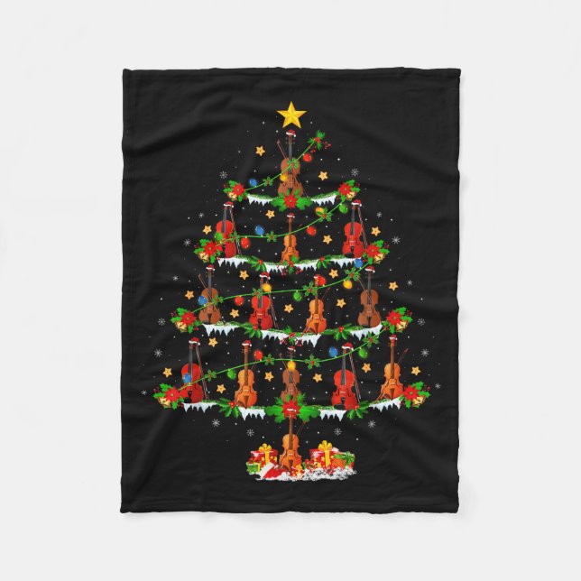Violin Music Lover Xmas Lighting Violin Christmas  Fleece Blanket (Front)