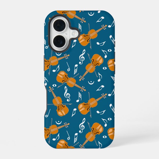 Violin Music Note Pattern iPhone 16 Case (Back)