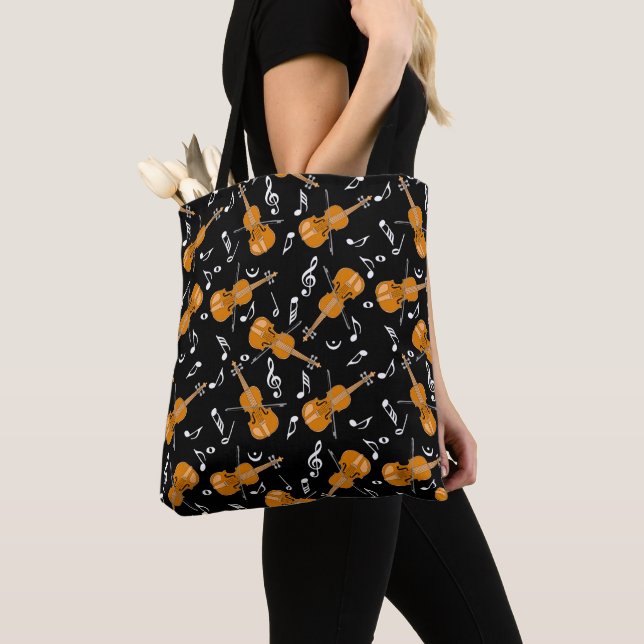 Violin Music Note Pattern Tote Bag (Close Up)