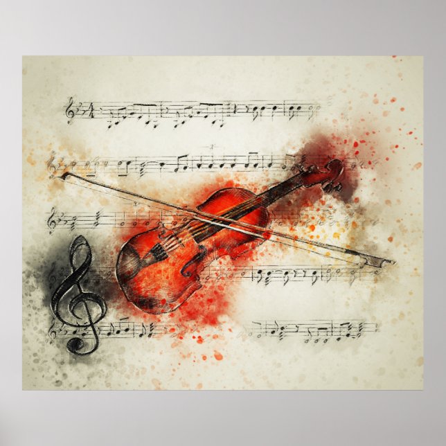 Violin music notes watercolor poster (Front)