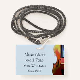 Violin Music Orchestra Class Blue Hall Pass ID Badge