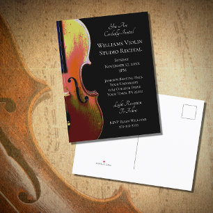 Violin Music Recital Black White Invitation