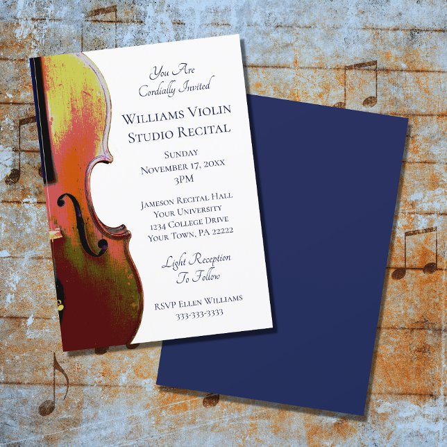 Violin Music Recital Elegant Blue Invitation (Creator Uploaded)