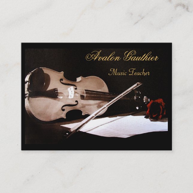 Violin Music Teacher Elegant Rose Business Card (Front)